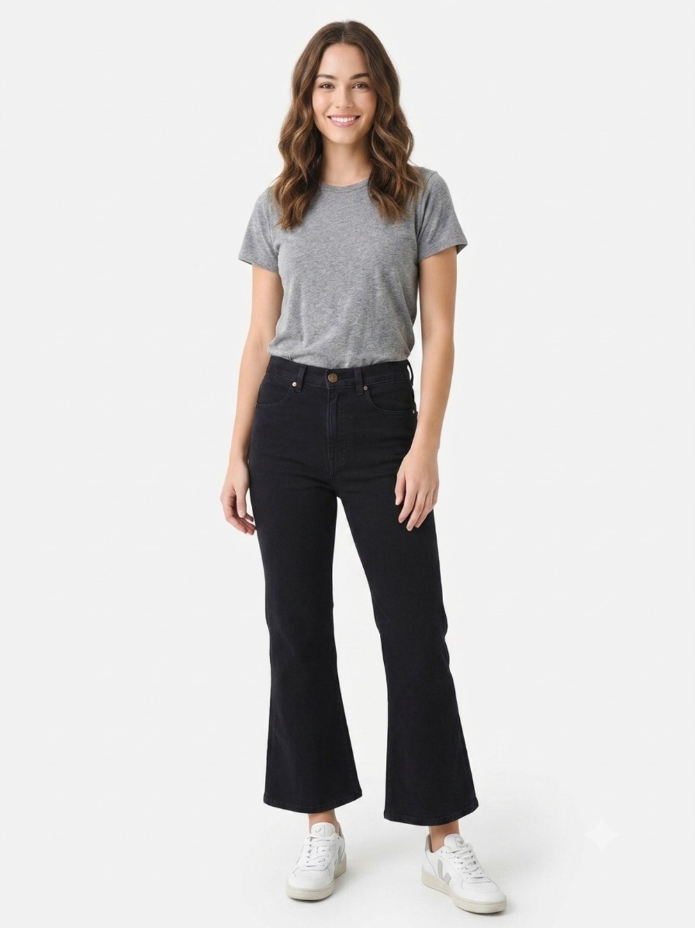 THE GREAT. The Kick Bell Crop Jean Black Onyx Size 28
